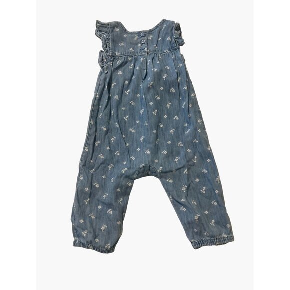 Baby GAP denim One Piece Romper Infant Girls Size 6-12 months Blue Floral Excell - Picture 2 of 7